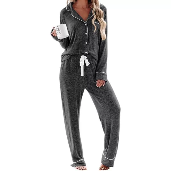 Ekouaer Womens Pajamas Long Sleeve Sleepwear Casual Button Down Loungewear Soft Pjs Set SXXLDark Grey