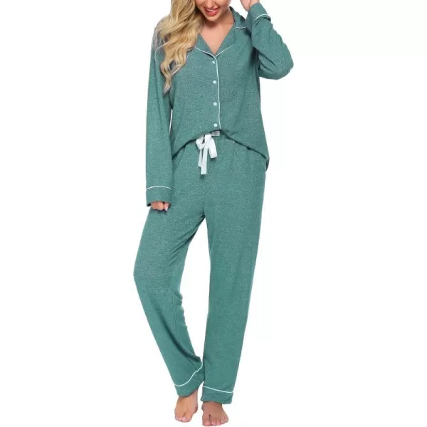 Ekouaer Womens Pajamas Long Sleeve Sleepwear Casual Button Down Loungewear Soft Pjs Set SXXLGreen