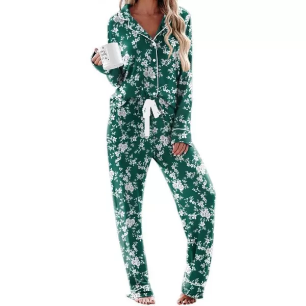 Ekouaer Womens Pajamas Long Sleeve Sleepwear Casual Button Down Loungewear Soft Pjs Set SXXLGreen Floral