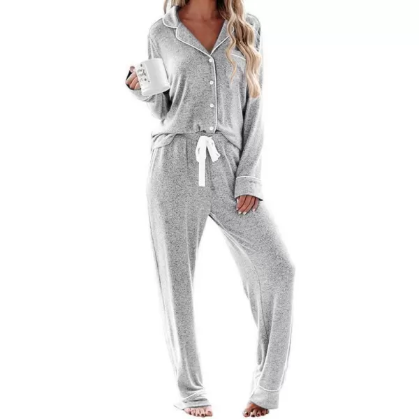 Ekouaer Womens Pajamas Long Sleeve Sleepwear Casual Button Down Loungewear Soft Pjs Set SXXLLight Grey