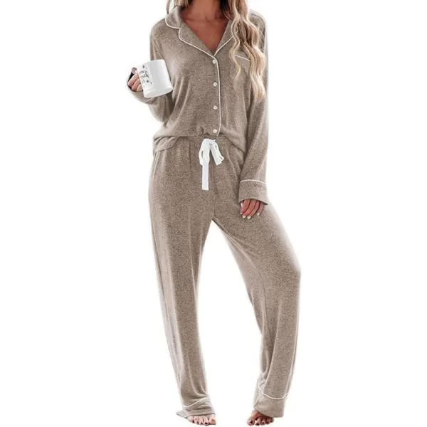 Ekouaer Womens Pajamas Long Sleeve Sleepwear Casual Button Down Loungewear Soft Pjs Set SXXLLight Grey Khaki