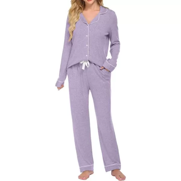 Ekouaer Womens Pajamas Long Sleeve Sleepwear Casual Button Down Loungewear Soft Pjs Set SXXLLight Purple