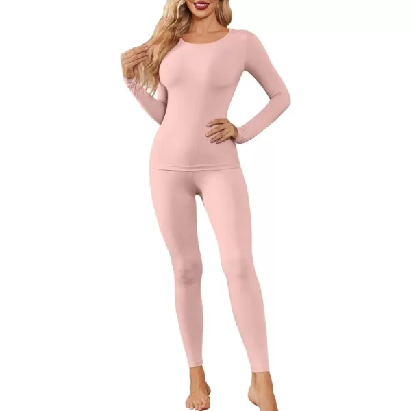 Ekouaer Womens Thermal Underwear Sets Long Johns Long Sleeve Base Layer Pajama Top and Leggings Set Cold Weather SXXLPink