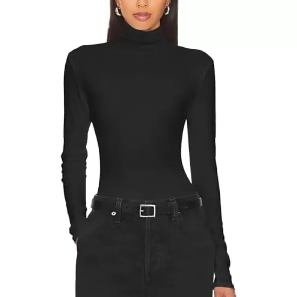 Ekouaer Womens Turtleneck Long Sleeve Shirts Slim Fit Thermal Underwear Tops Lightweight Pullover TeesBlack