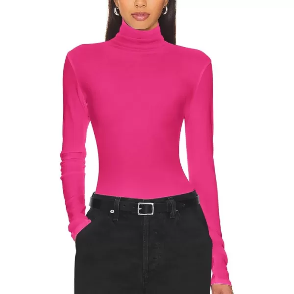 Ekouaer Womens Turtleneck Long Sleeve Shirts Slim Fit Thermal Underwear Tops Lightweight Pullover TeesHot Pink