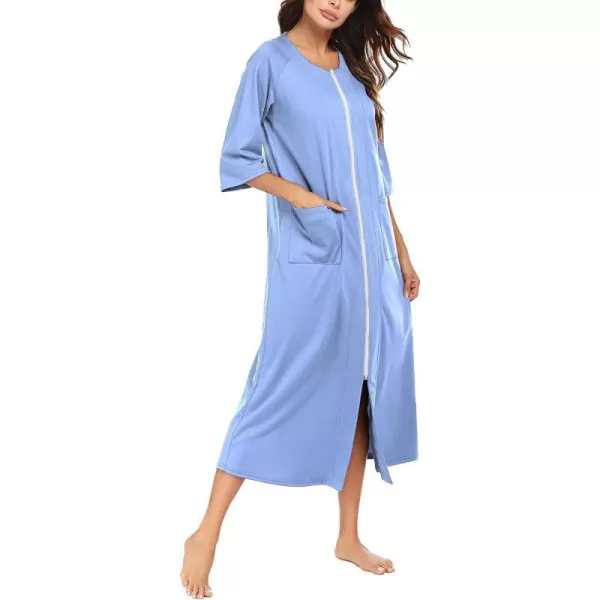 Ekouaer Womens Zipper Robe 34 Sleeve Housecoats Full Length House Dress Loungewear Long Nightgown with PocketsLilac