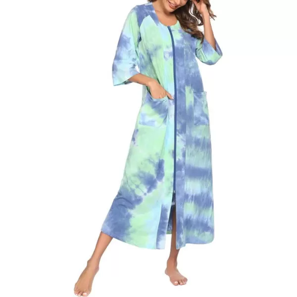 Ekouaer Womens Zipper Robe 34 Sleeve Housecoats Full Length House Dress Loungewear Long Nightgown with PocketsMulticoloured 4