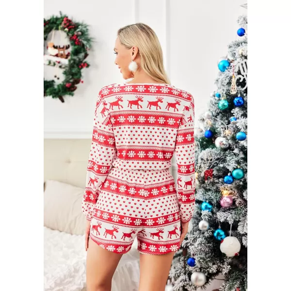 Ekouaer Ribbed Knit Lounge Sets for Women 2 Piece Pajamas Crop Tops and Shorts Matching Outfits Casual Sweatsuit SXXLChristmas Deer