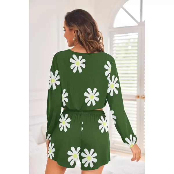 Ekouaer Ribbed Knit Lounge Sets for Women 2 Piece Pajamas Crop Tops and Shorts Matching Outfits Casual Sweatsuit SXXLFloralgreen