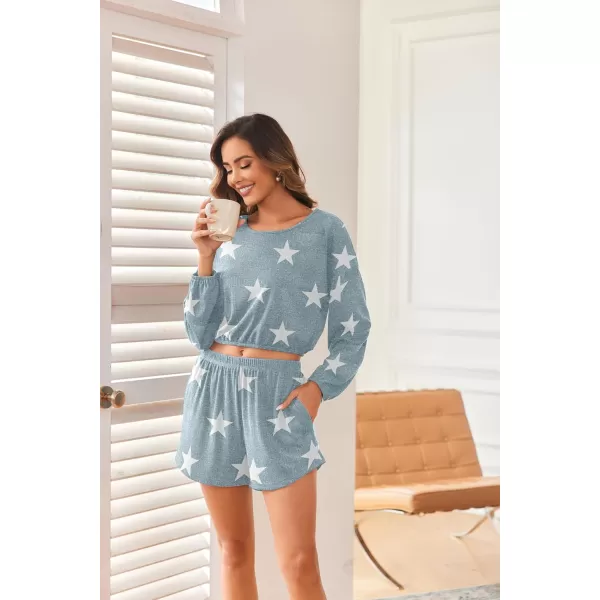 Ekouaer Ribbed Knit Lounge Sets for Women 2 Piece Pajamas Crop Tops and Shorts Matching Outfits Casual Sweatsuit SXXLStargrey