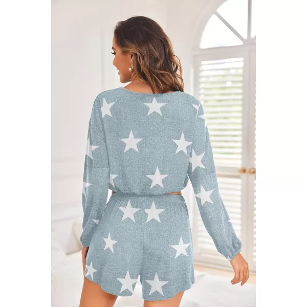 Ekouaer Ribbed Knit Lounge Sets for Women 2 Piece Pajamas Crop Tops and Shorts Matching Outfits Casual Sweatsuit SXXLStargrey