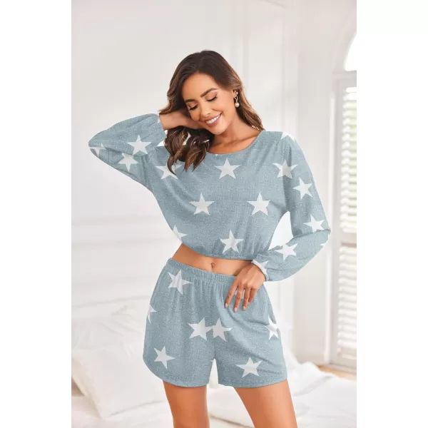 Ekouaer Ribbed Knit Lounge Sets for Women 2 Piece Pajamas Crop Tops and Shorts Matching Outfits Casual Sweatsuit SXXLStargrey