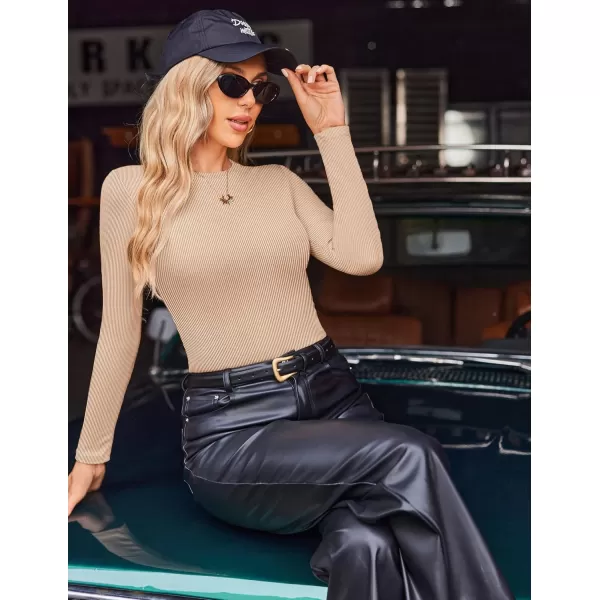 Ekouaer Womens Long Sleeve Shirts 3 Packs Crew Neck Stretchy Fitted Tops Ribbed Base Layer Soft Thermal Undershirts TeeBlack  White  Beige 3pcs