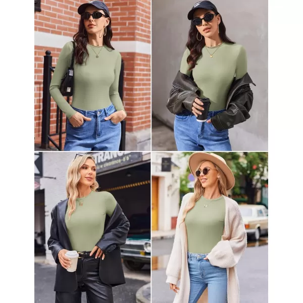 Ekouaer Womens Long Sleeve Shirts 3 Packs Crew Neck Stretchy Fitted Tops Ribbed Base Layer Soft Thermal Undershirts TeeBlack  White  Light Green 3pcs