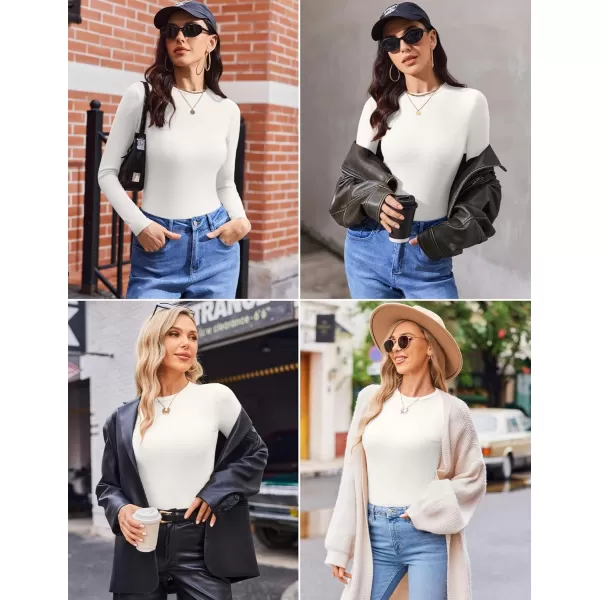Ekouaer Womens Long Sleeve Shirts 3 Packs Crew Neck Stretchy Fitted Tops Ribbed Base Layer Soft Thermal Undershirts TeeBlack  White  Rose Pink 3pcs