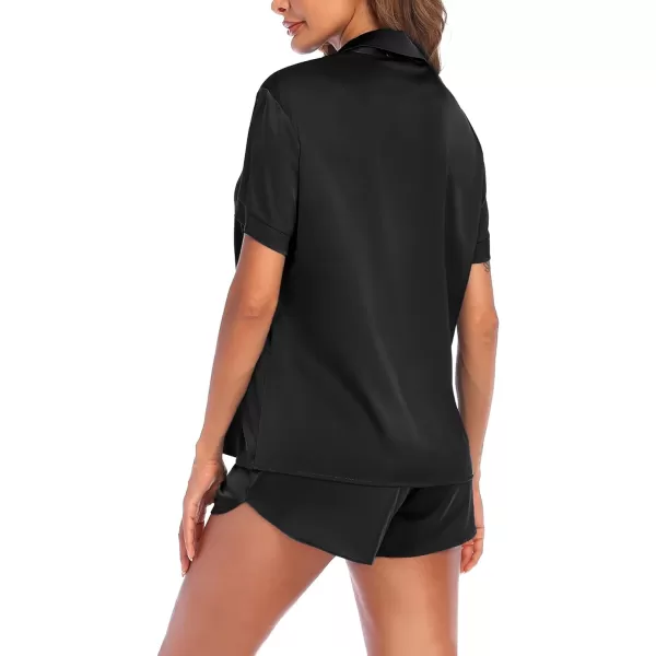 Ekouaer Womens Silk Short Sleeve ButtonDown Pajama SetsAblack