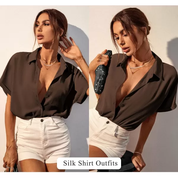 Ekouaer Womens Silk Short Sleeve ButtonDown Pajama SetsDark Khaki