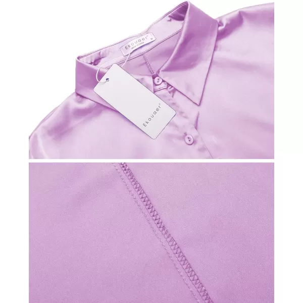 Ekouaer Womens Silk Short Sleeve ButtonDown Pajama SetsLavender