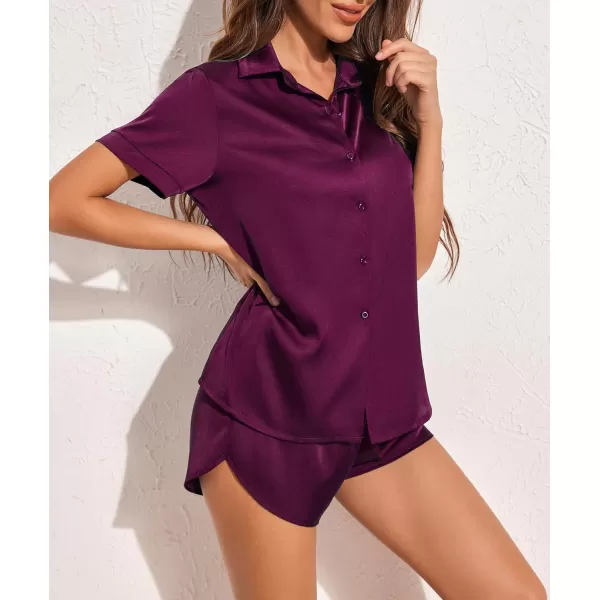 Ekouaer Womens Silk Short Sleeve ButtonDown Pajama SetsPurple