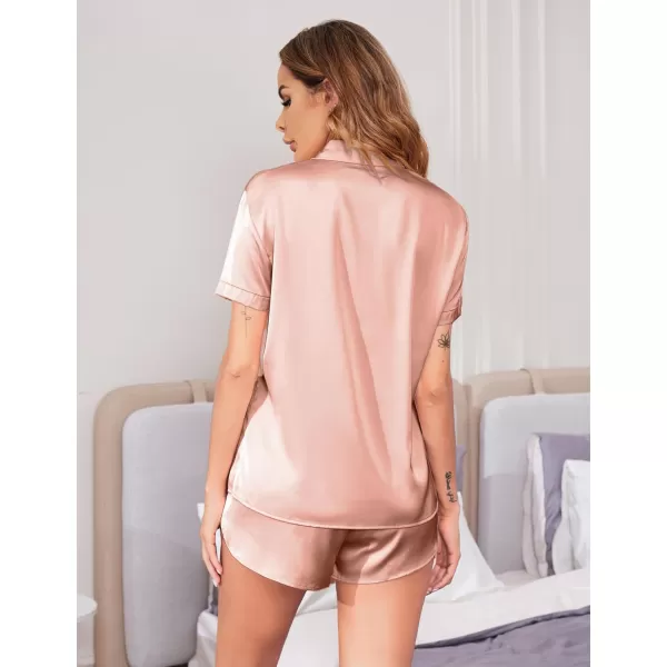 Ekouaer Womens Silk Short Sleeve ButtonDown Pajama SetsRose Golden