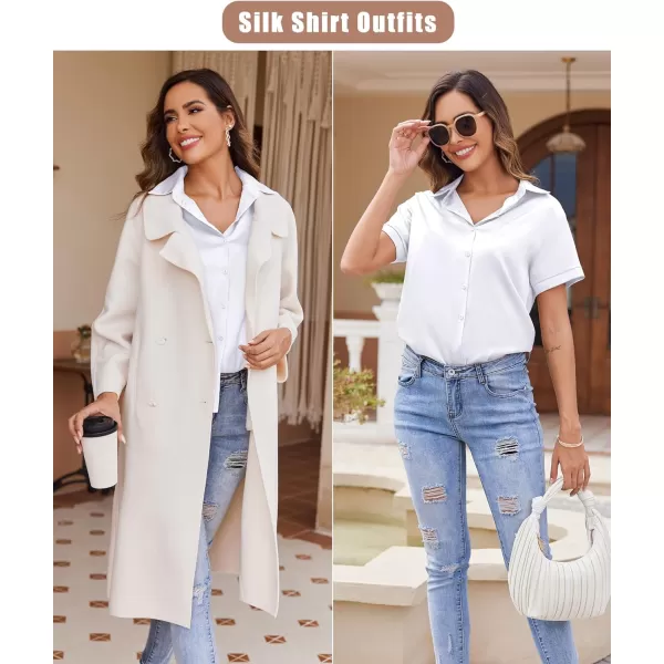 Ekouaer Womens Silk Short Sleeve ButtonDown Pajama SetsWhite