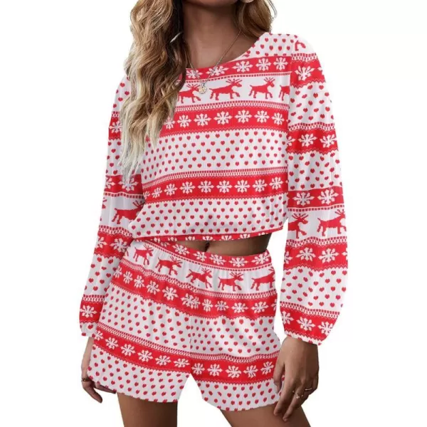 Ekouaer Ribbed Knit Lounge Sets for Women 2 Piece Pajamas Crop Tops and Shorts Matching Outfits Casual Sweatsuit SXXLChristmas Deer