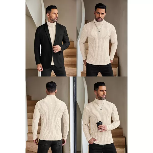 Ekouaer Men Turtleneck Shirts Lightweight Long Sleeve T Shirt Ribbed Thermal Tops Baselayer Pullover SXXLBeige