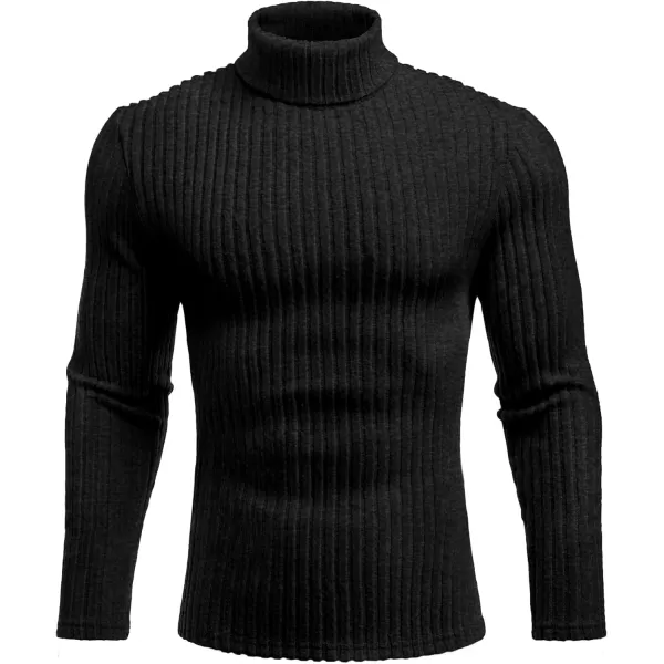 Ekouaer Men Turtleneck Shirts Lightweight Long Sleeve T Shirt Ribbed Thermal Tops Baselayer Pullover SXXLBlack