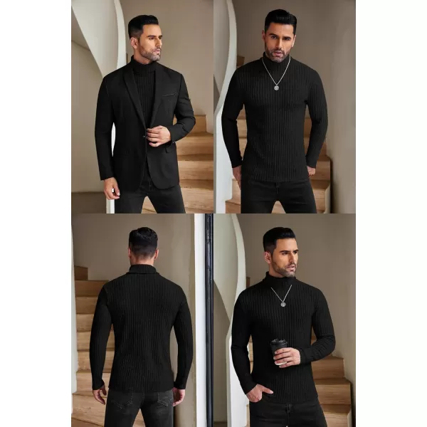 Ekouaer Men Turtleneck Shirts Lightweight Long Sleeve T Shirt Ribbed Thermal Tops Baselayer Pullover SXXLBlack