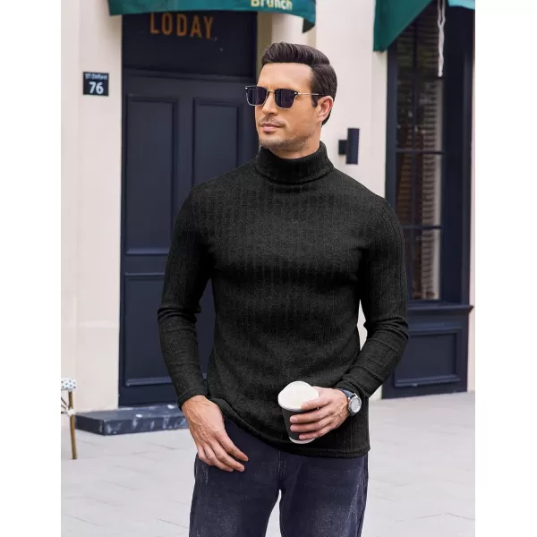 Ekouaer Men Turtleneck Shirts Lightweight Long Sleeve T Shirt Ribbed Thermal Tops Baselayer Pullover SXXLBlack Ribbed