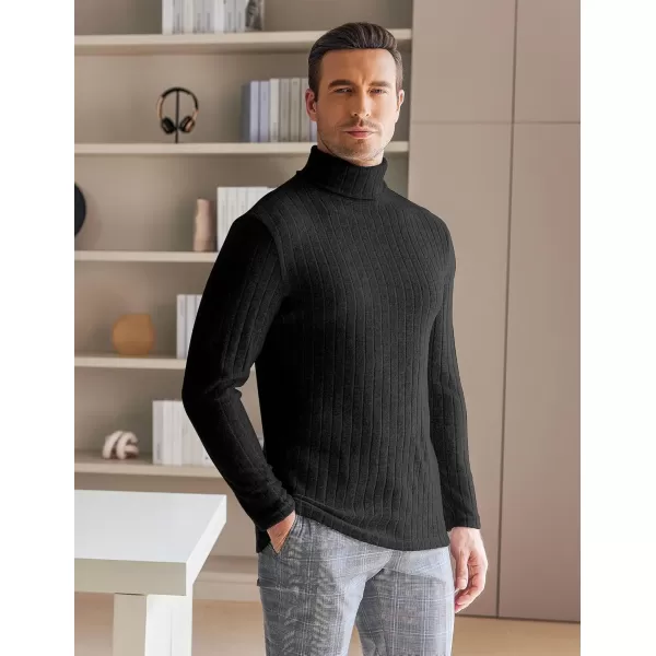 Ekouaer Men Turtleneck Shirts Lightweight Long Sleeve T Shirt Ribbed Thermal Tops Baselayer Pullover SXXLBlack Ribbed