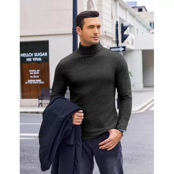 Ekouaer Men Turtleneck Shirts Lightweight Long Sleeve T Shirt Ribbed Thermal Tops Baselayer Pullover SXXLBlack Ribbed