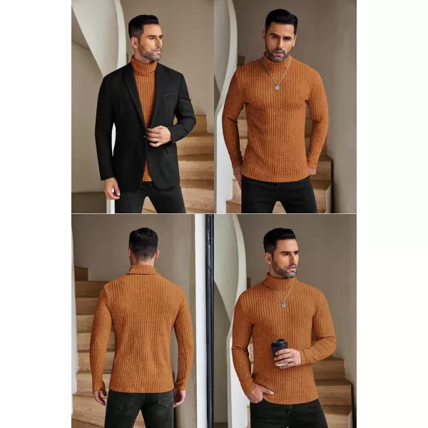 Ekouaer Men Turtleneck Shirts Lightweight Long Sleeve T Shirt Ribbed Thermal Tops Baselayer Pullover SXXLCaramel