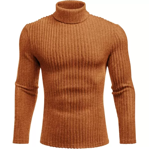 Ekouaer Men Turtleneck Shirts Lightweight Long Sleeve T Shirt Ribbed Thermal Tops Baselayer Pullover SXXLCaramel