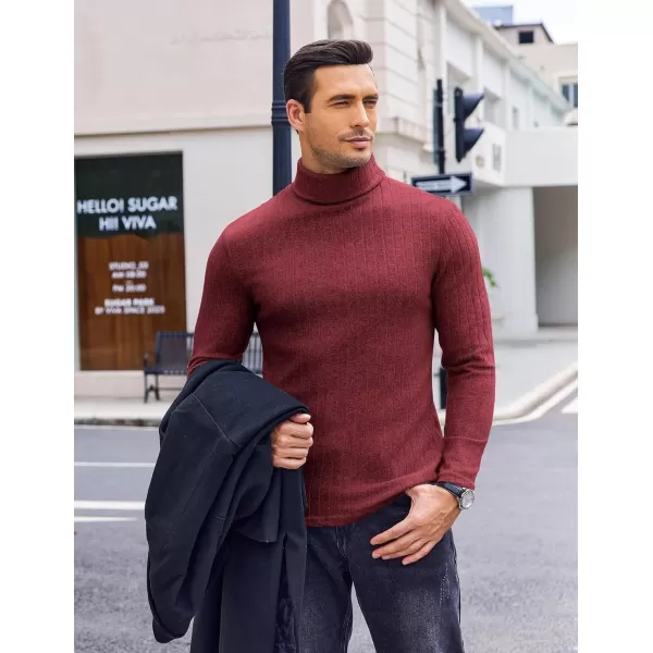 Ekouaer Men Turtleneck Shirts Lightweight Long Sleeve T Shirt Ribbed Thermal Tops Baselayer Pullover SXXLDark Red Ribbed