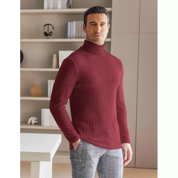 Ekouaer Men Turtleneck Shirts Lightweight Long Sleeve T Shirt Ribbed Thermal Tops Baselayer Pullover SXXLDark Red Ribbed