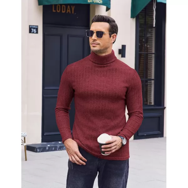 Ekouaer Men Turtleneck Shirts Lightweight Long Sleeve T Shirt Ribbed Thermal Tops Baselayer Pullover SXXLDark Red Ribbed