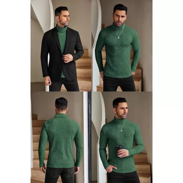 Ekouaer Men Turtleneck Shirts Lightweight Long Sleeve T Shirt Ribbed Thermal Tops Baselayer Pullover SXXLGreen