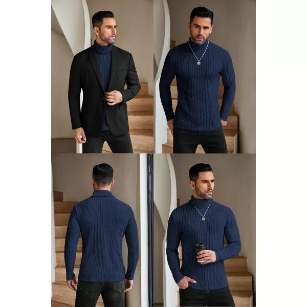 Ekouaer Men Turtleneck Shirts Lightweight Long Sleeve T Shirt Ribbed Thermal Tops Baselayer Pullover SXXLNavy Blue