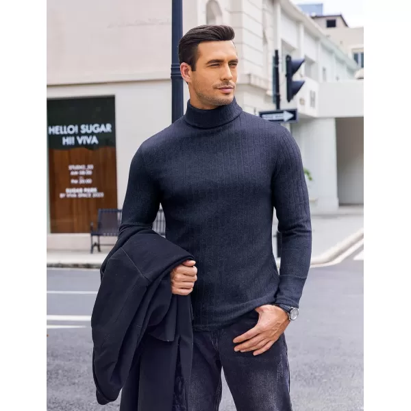 Ekouaer Men Turtleneck Shirts Lightweight Long Sleeve T Shirt Ribbed Thermal Tops Baselayer Pullover SXXLNavy Blue Ribbed