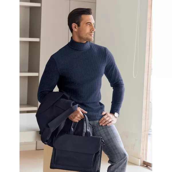 Ekouaer Men Turtleneck Shirts Lightweight Long Sleeve T Shirt Ribbed Thermal Tops Baselayer Pullover SXXLNavy Blue Ribbed