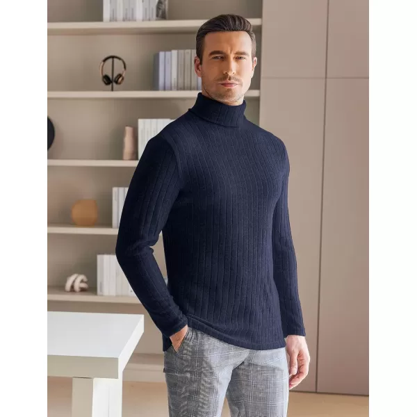 Ekouaer Men Turtleneck Shirts Lightweight Long Sleeve T Shirt Ribbed Thermal Tops Baselayer Pullover SXXLNavy Blue Ribbed