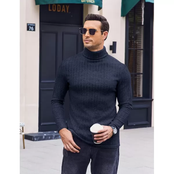 Ekouaer Men Turtleneck Shirts Lightweight Long Sleeve T Shirt Ribbed Thermal Tops Baselayer Pullover SXXLNavy Blue Ribbed