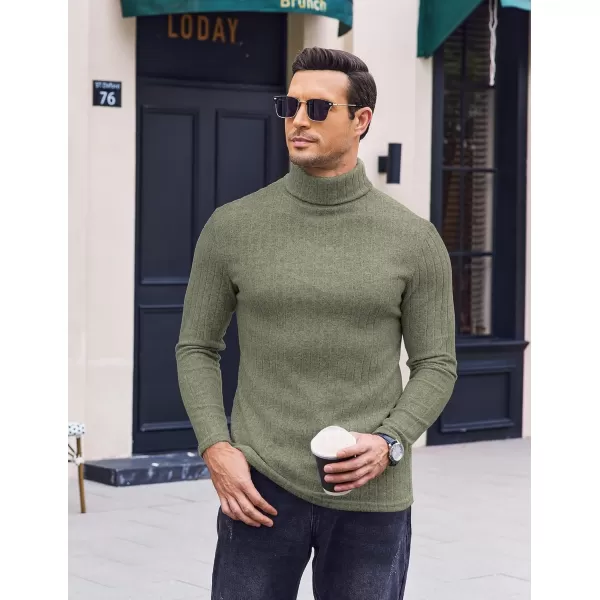 Ekouaer Men Turtleneck Shirts Lightweight Long Sleeve T Shirt Ribbed Thermal Tops Baselayer Pullover SXXLOlive