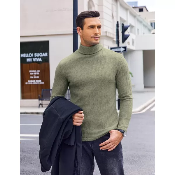 Ekouaer Men Turtleneck Shirts Lightweight Long Sleeve T Shirt Ribbed Thermal Tops Baselayer Pullover SXXLOlive