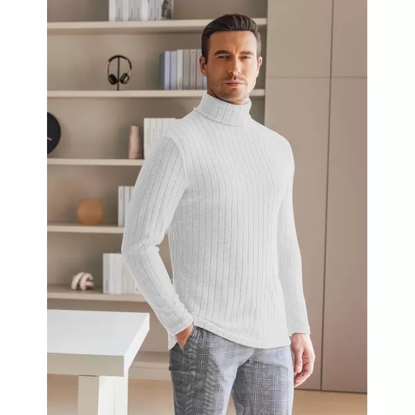 Ekouaer Men Turtleneck Shirts Lightweight Long Sleeve T Shirt Ribbed Thermal Tops Baselayer Pullover SXXLWhite Ribbed