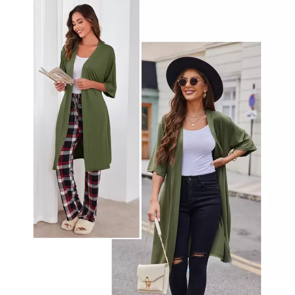 Ekouaer Robes for Women Short Knit Bathrobe Lightweight Soft Knit Sleepwear Casual Ladies LoungewearArmy Green