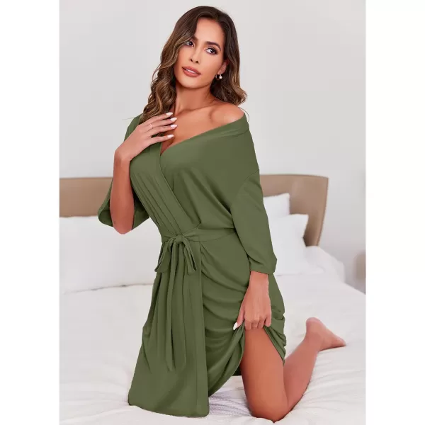 Ekouaer Robes for Women Short Knit Bathrobe Lightweight Soft Knit Sleepwear Casual Ladies LoungewearArmy Green