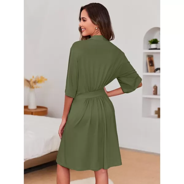 Ekouaer Robes for Women Short Knit Bathrobe Lightweight Soft Knit Sleepwear Casual Ladies LoungewearArmy Green