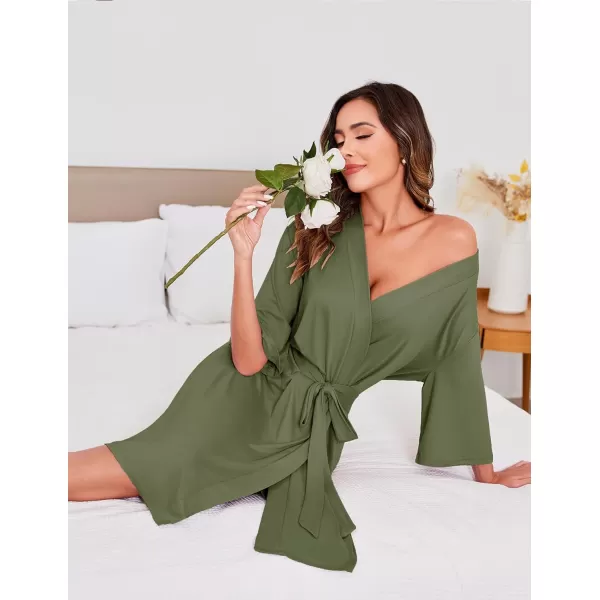 Ekouaer Robes for Women Short Knit Bathrobe Lightweight Soft Knit Sleepwear Casual Ladies LoungewearArmy Green